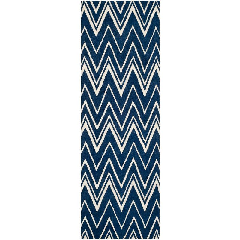 Handmade Navy & Ivory Square Wool Rug with Cotton Backing
