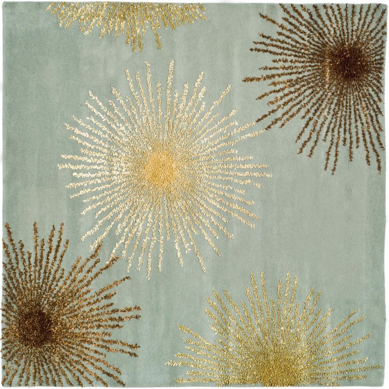 Luxurious Light Blue and Multi Square Hand-Tufted Wool Rug
