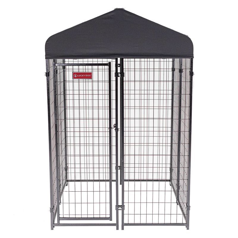 Black Powder-Coated Steel Frame Dog Kennel with Canopy Roof