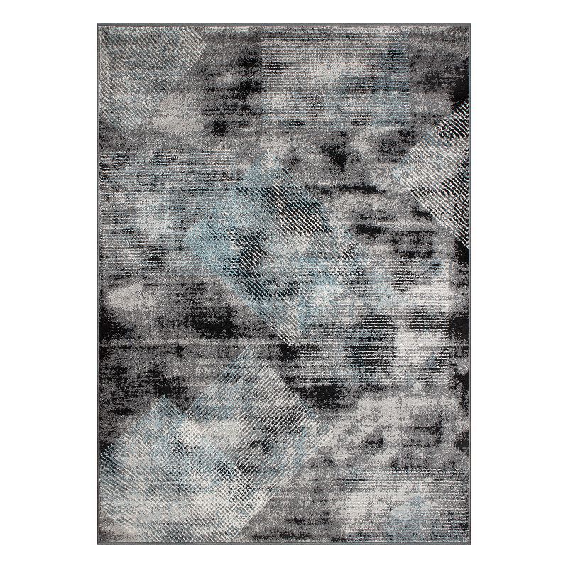 Reversible Geometric Black Synthetic 5' x 7' Area Rug