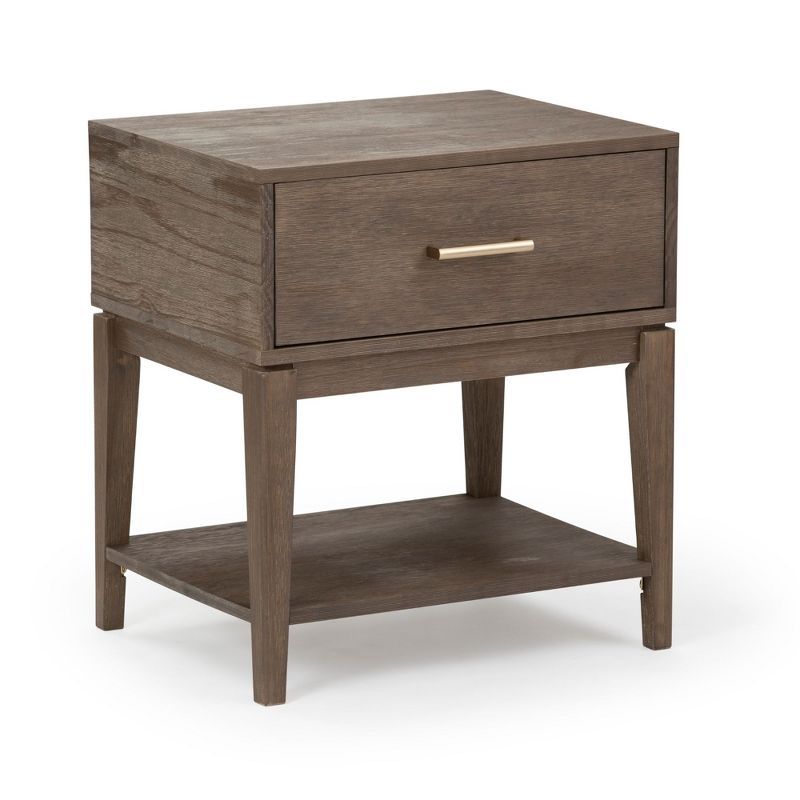Clay Solid Pine Wood Nightstand with 1 Drawer and Shelf