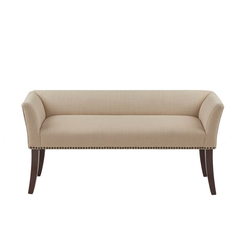Morocco Wood Finish Cream Upholstered Accent Bench with Nailhead Trim