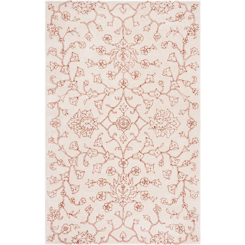 Ivory Rust Floral Hand-Tufted Wool and Viscose 8' x 10' Area Rug