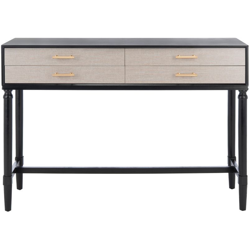 Black Wood Console Table with Turned Legs and Storage