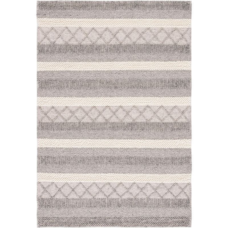 Gray and Beige Handwoven Wool Cotton Area Rug