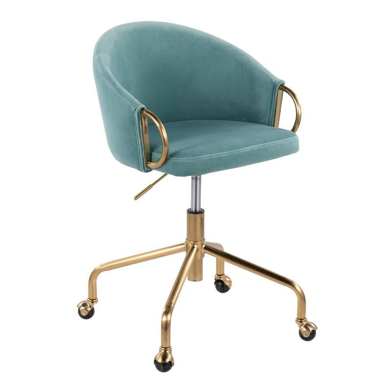 Claire Modern Swivel Task Chair in Light Blue Velvet and Gold Metal