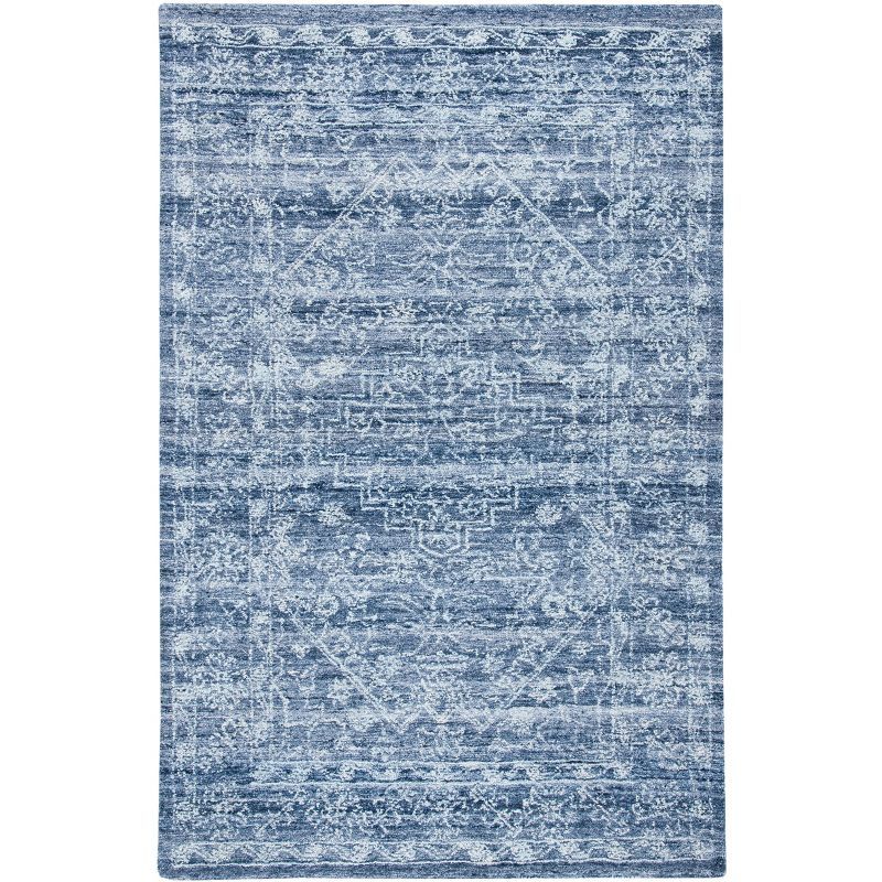 Blue Hand-Tufted Wool and Synthetic 4' x 6' Area Rug