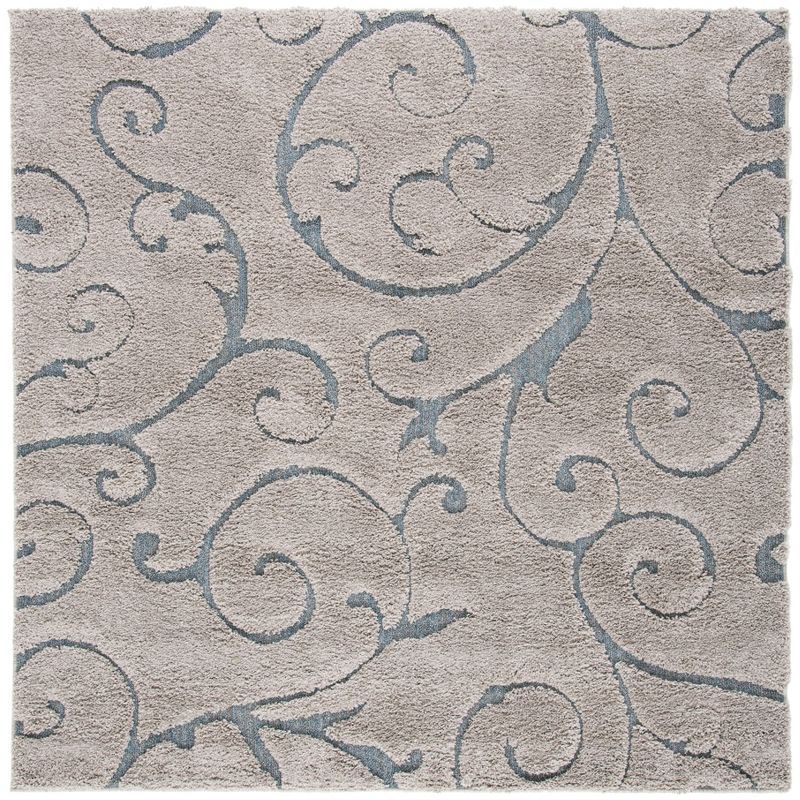 59" Grey and Light Blue Synthetic Shag Area Rug