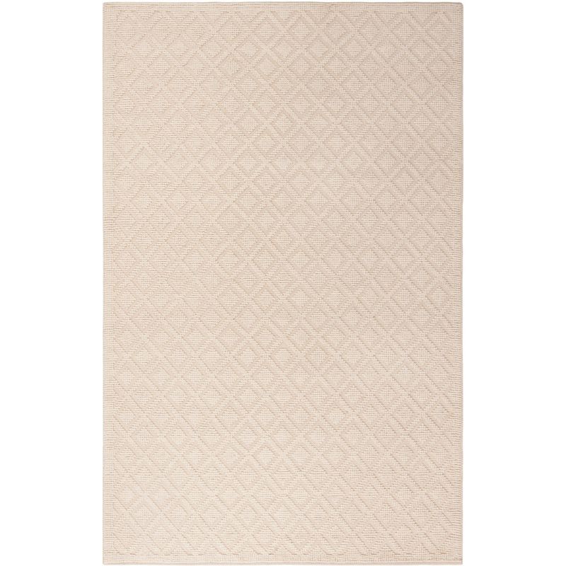 Ivory Handwoven Wool Area Rug with Geometric Pattern, 5' x 8'