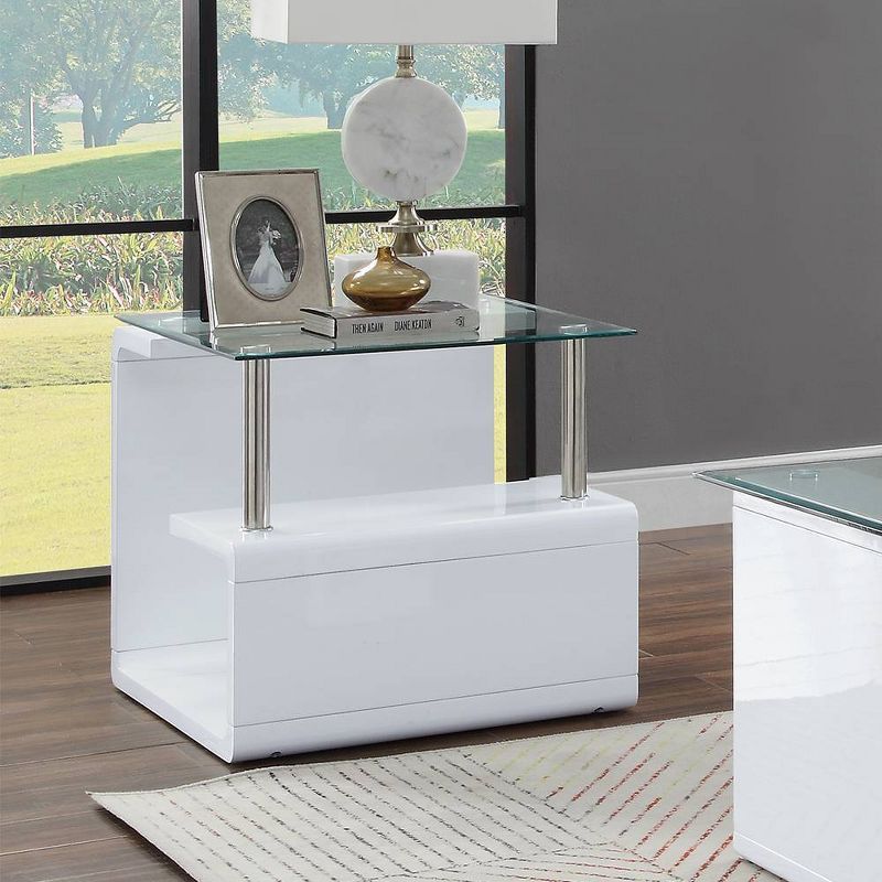 Nevaeh 29" White High Gloss & Clear Glass Square End Table