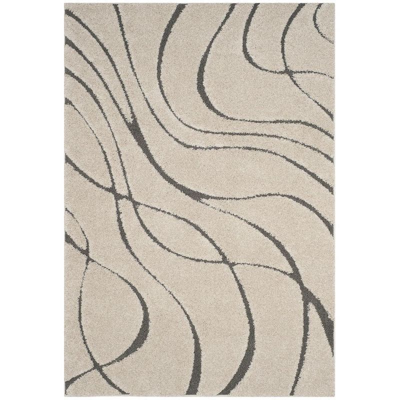 Cream and Gray High Pile Shag Area Rug