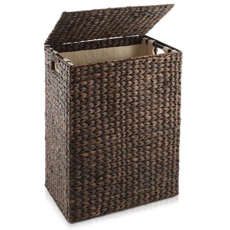 Espresso Woven Water Hyacinth Rectangular Laundry Hamper with Lid