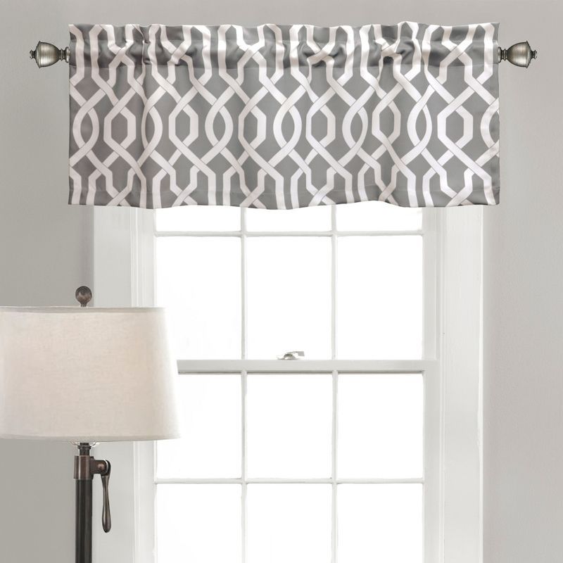 Gray Polyester Trellis Pattern Rod Pocket Valance