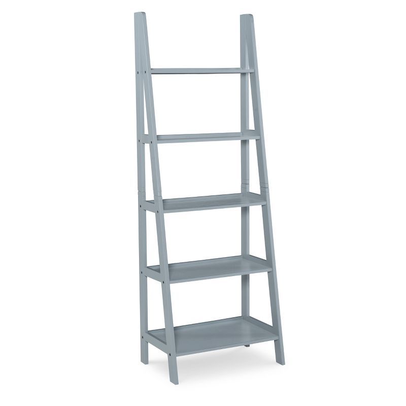 Gray Wood 5-Shelf Ladder Bookshelf