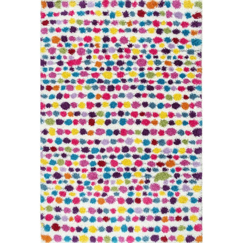 Radiant Rainbow Polka Dot 9' x 12' Multicolor Shag Area Rug