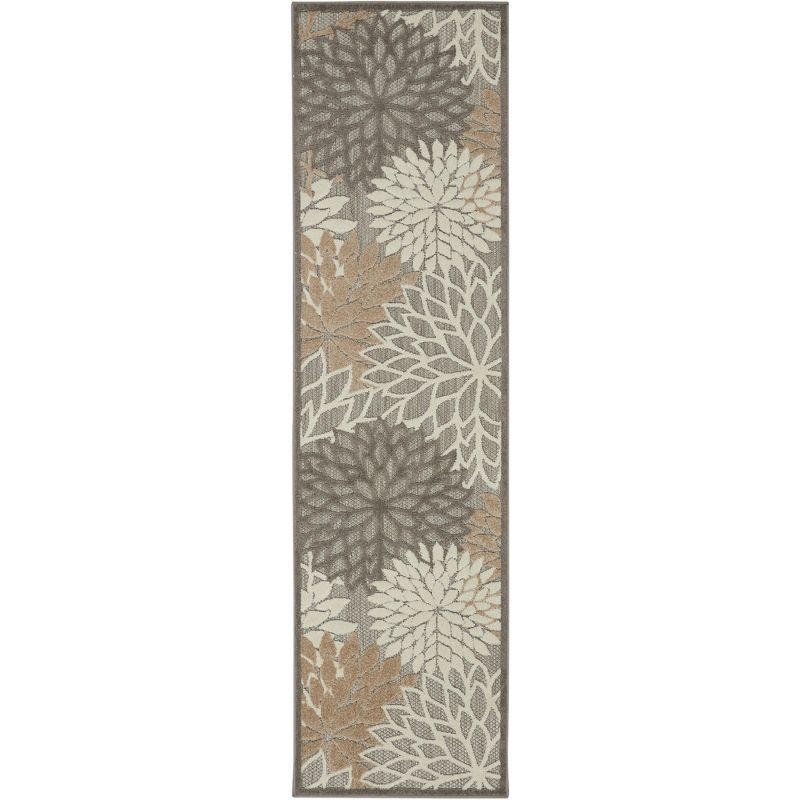 Nourison Aloha Grey & Taupe Floral 24"x72" Outdoor Runner Rug