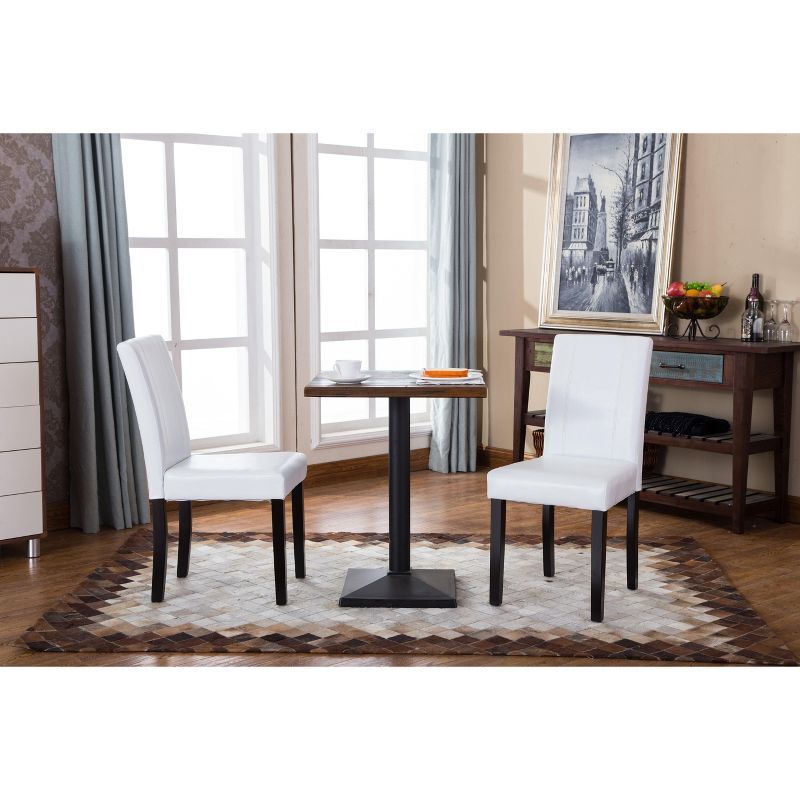 White Faux Leather Upholstered Parsons Side Chair Set with Wood Legs