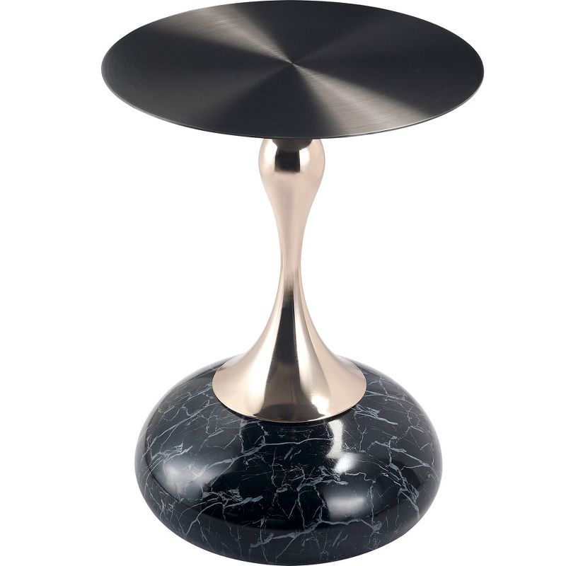 Black Stainless Steel and Stone Round Pedestal Side Table