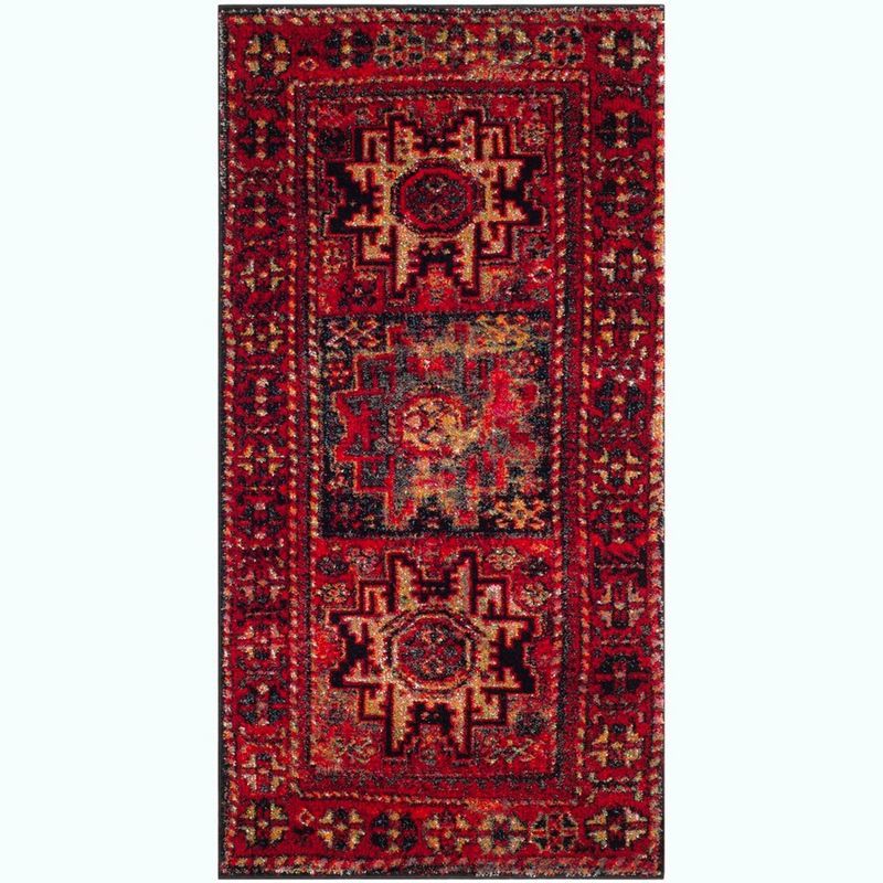 Vintage Hamadan Red Floral Rectangular Synthetic Area Rug - 2'7" x 5'