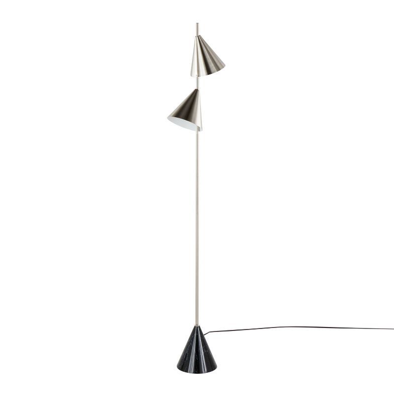 65" Plated Nickel and Black Faux Marble Cone Floor Lamp