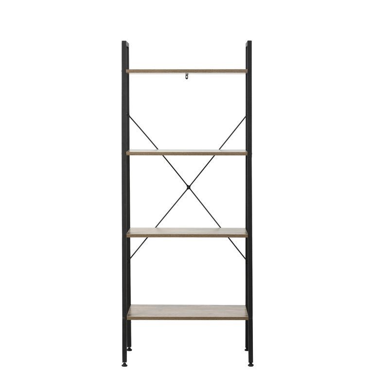 Black Metal and Wood 4-Shelf Ladder Bookcase