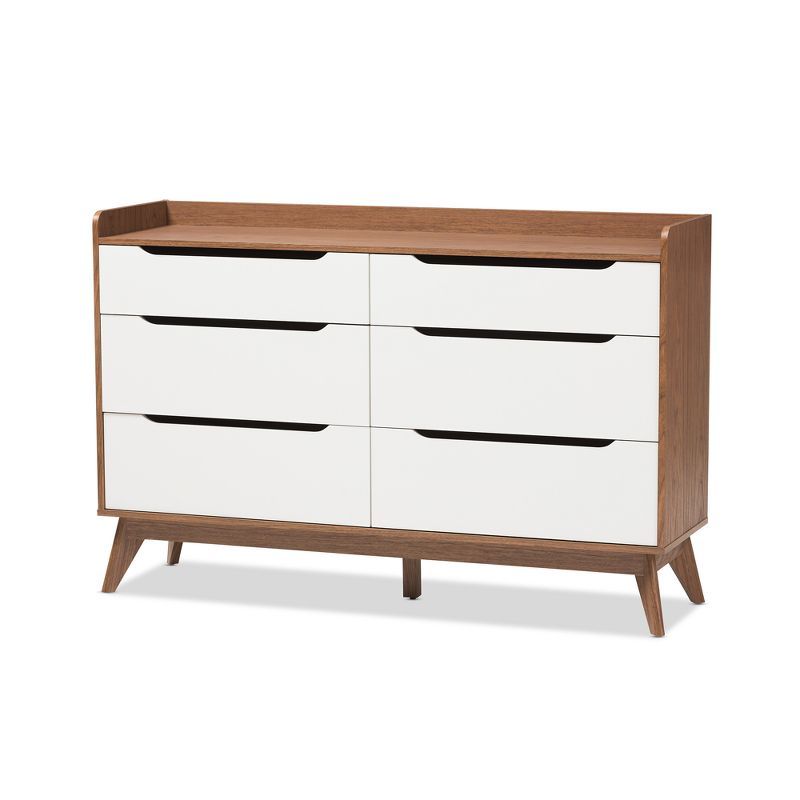 Brighton Mid-Century White and Walnut 6-Drawer Dresser