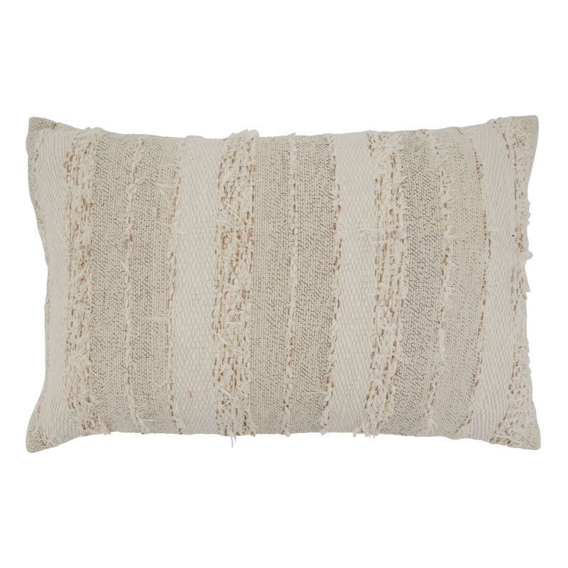 Ivory Rectangular Fringe Stripe Throw Pillow with Poly Filling