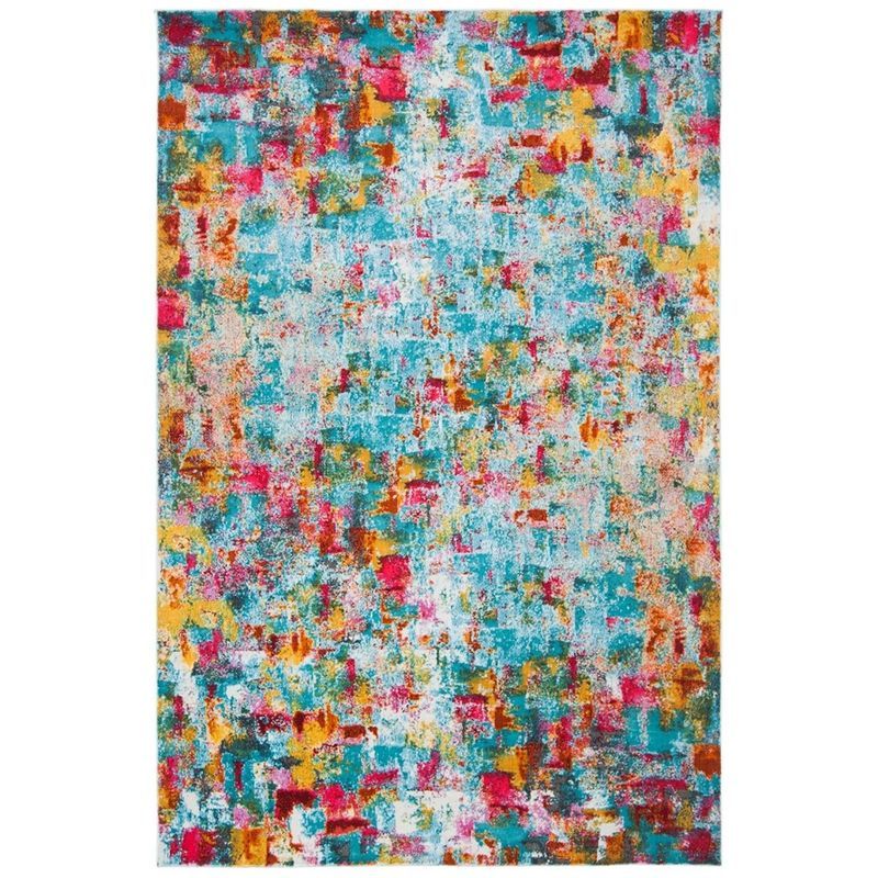 Luxor 8' x 10' Blue and Multicolor Hand-Knotted Viscose Area Rug