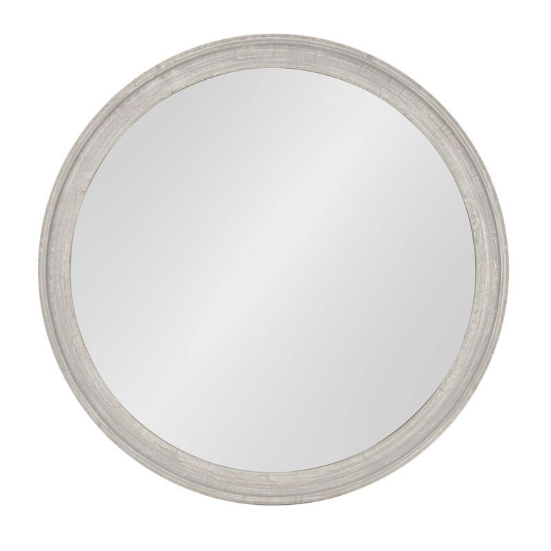 Elegant 28" Distressed Gray Circular Wood Wall Mirror