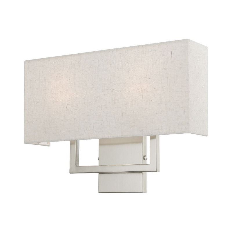 Brushed Nickel 2-Light Wall Sconce with Oatmeal Fabric Shade