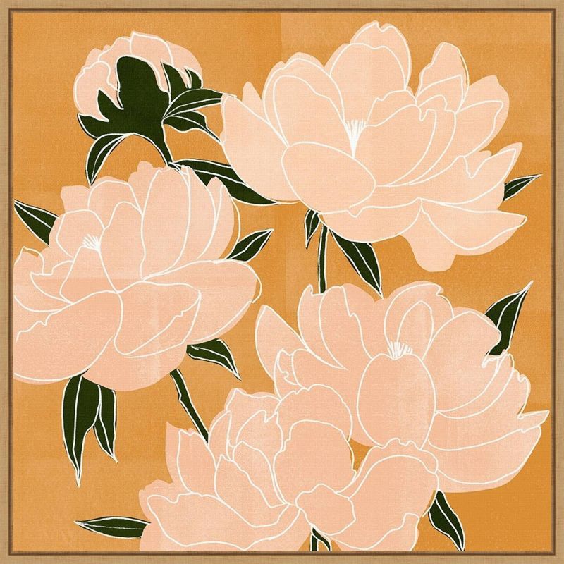 22" x 22" Peach and Green Floral Canvas Print with Polystyrene Frame