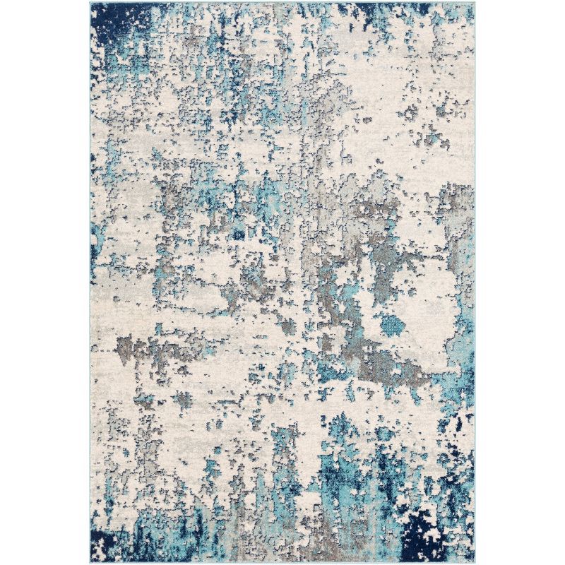 Blue and Gray Abstract Modern Synthetic Area Rug