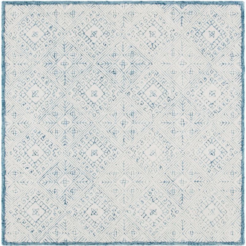 Elegant Traditions Hand-Tufted Wool Square Rug in Blue/Ivory