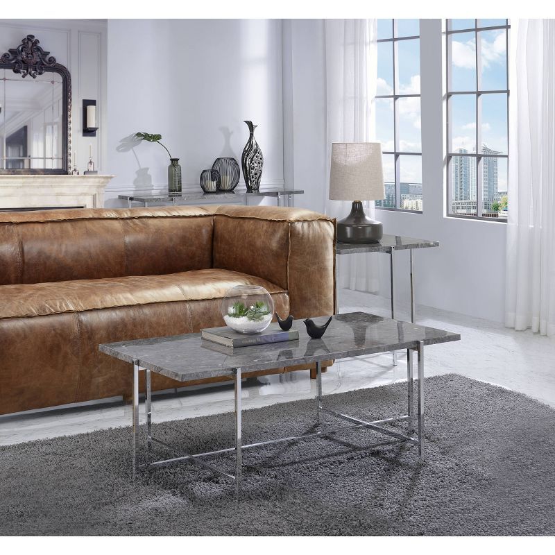 Adelae 49'' Faux Marble and Chrome Sofa Table