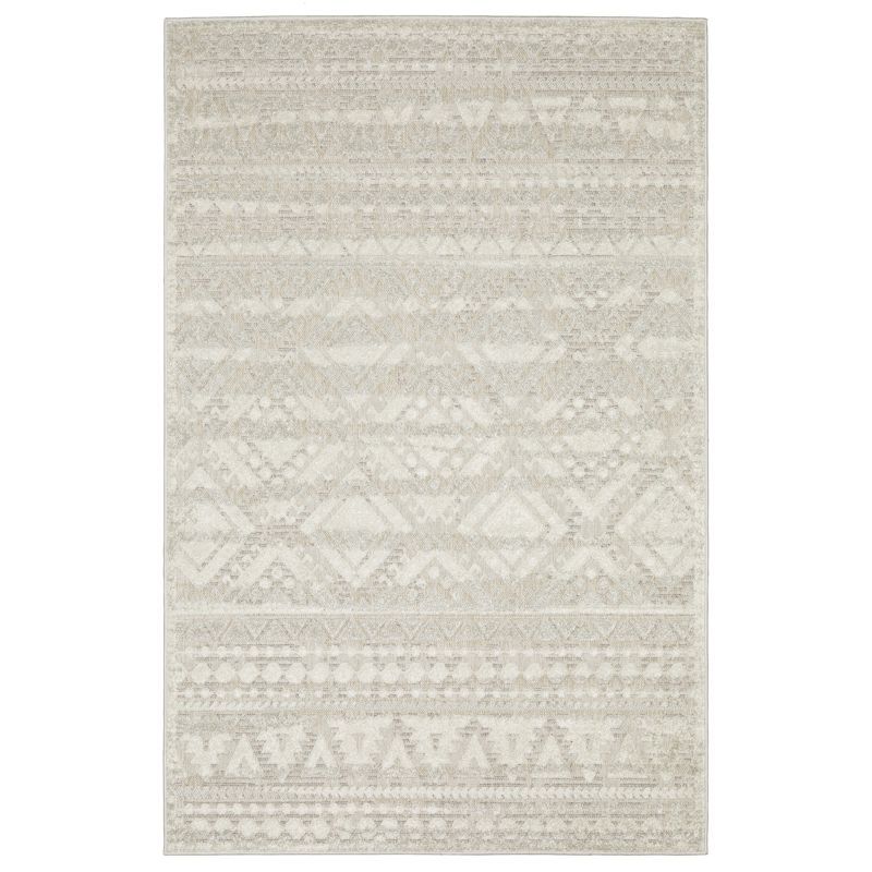 Ivory and Beige Synthetic Flat Woven Oriental Rug, 3'3" x 5'