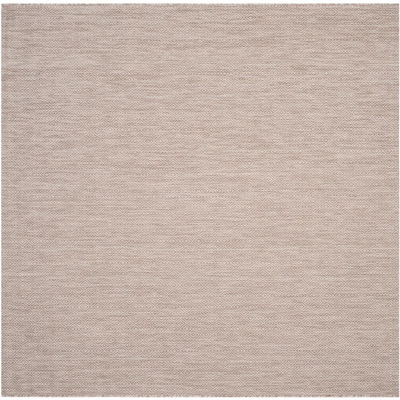 Beige 5'3" Square Flat Woven Reversible Outdoor Area Rug