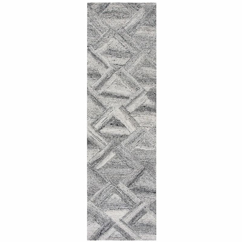 Grey and Black Abstract Wool and Viscose Runner Rug