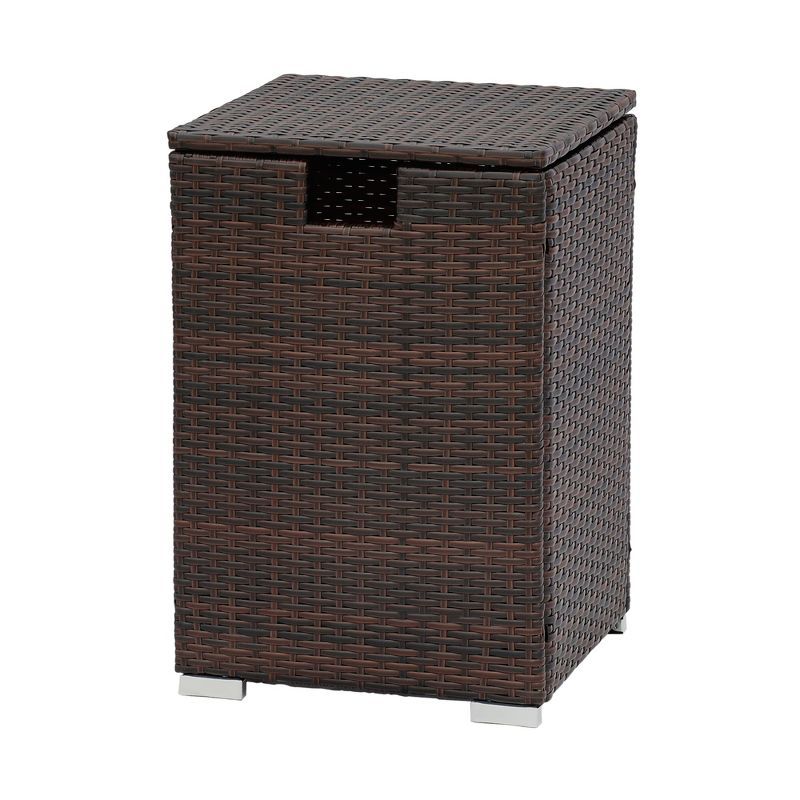 Dark Brown Wicker Propane Tank Cover Table