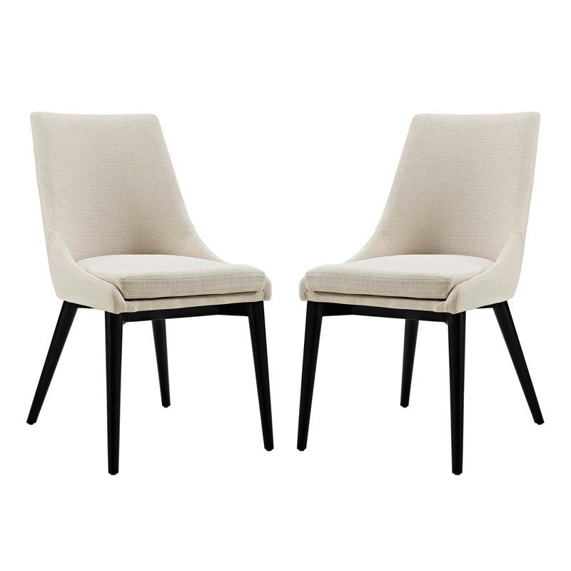 Elegant Beige Upholstered Wood Side Chair Set