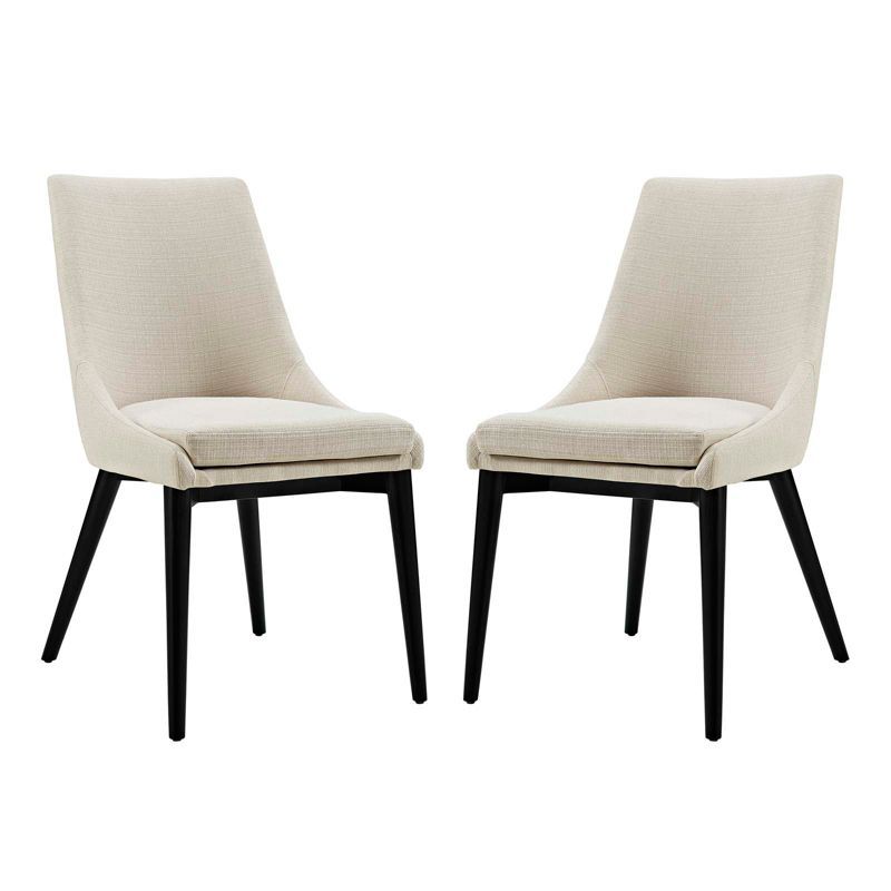 Elegant Beige Upholstered Wood Side Chair Set