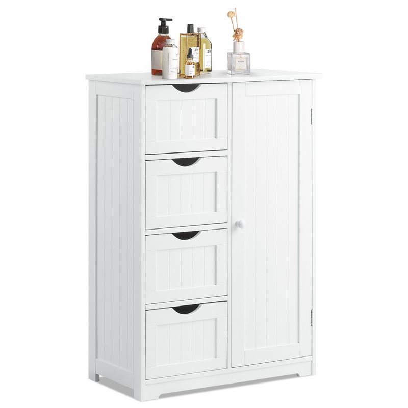 White MDF Bathroom Cabinet with Adjustable Shelving and Drawers