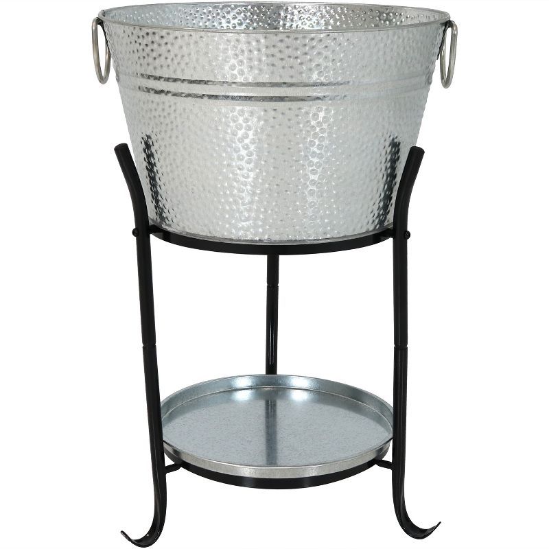 Silver Galvanized Steel Ice Bucket with Stand and Tray