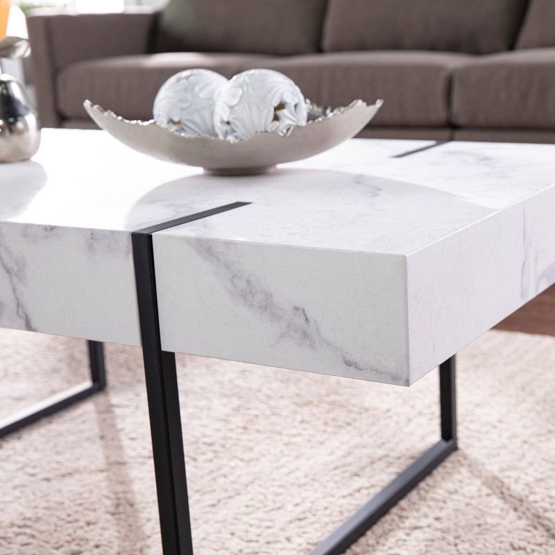 Wennan Modern Faux Marble Rectangular Cocktail Table with Black Metal Legs