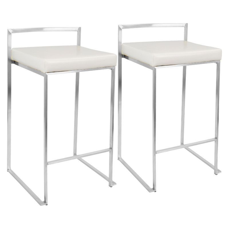 Contemporary Fuji 31" White Faux Leather Counter Stool