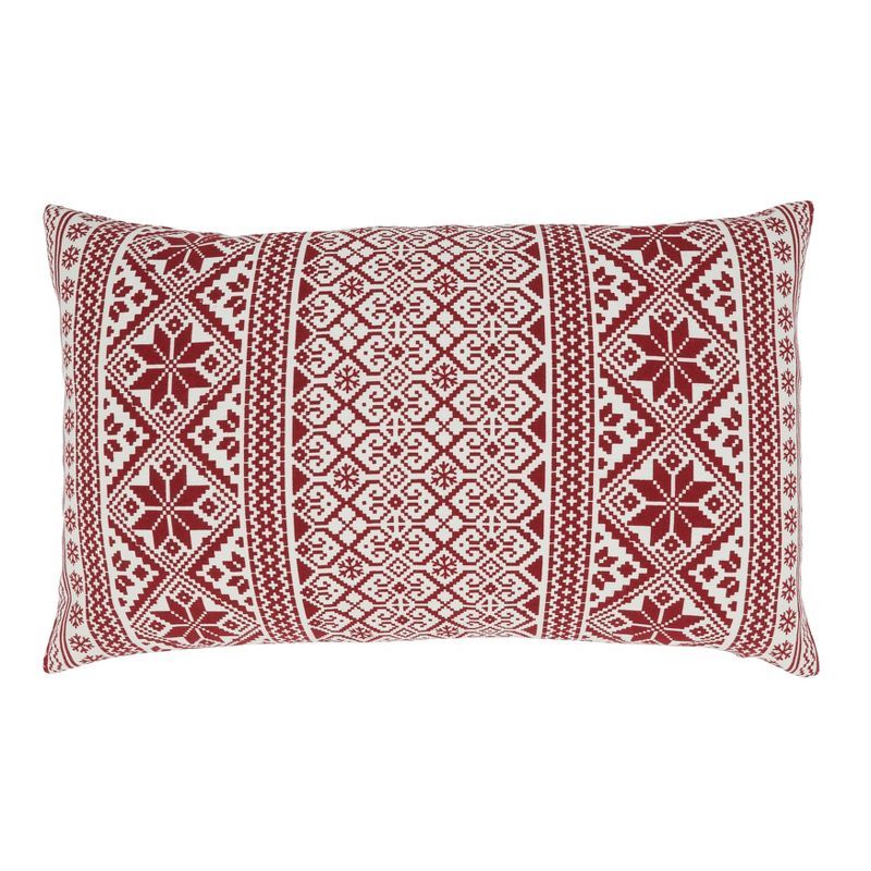 Red and White Cotton Christmas Pattern Throw Pillow Cover