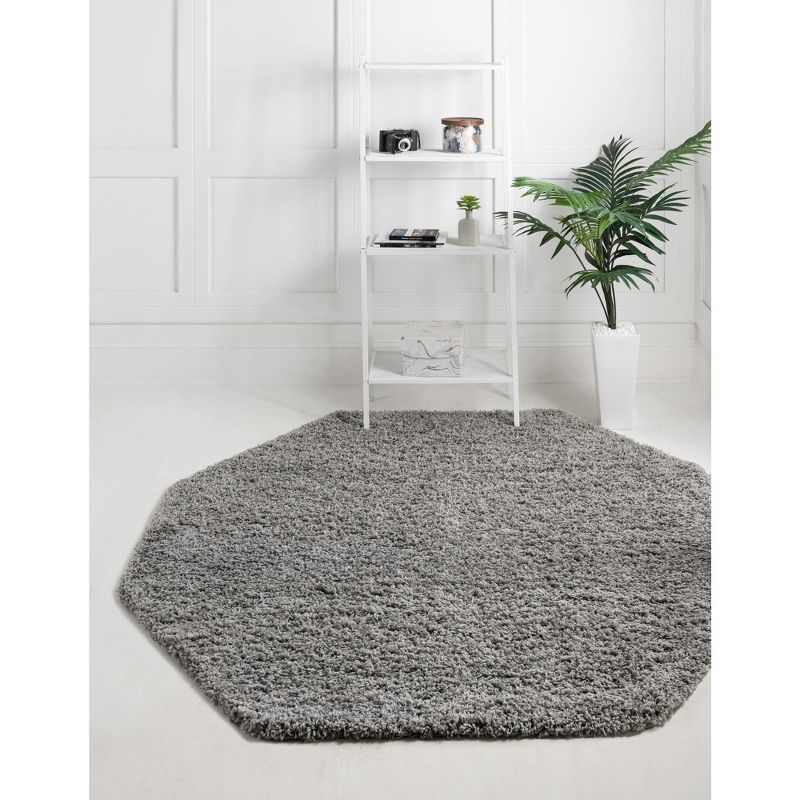 Cloud Gray Octagon Soft Shag Synthetic Area Rug