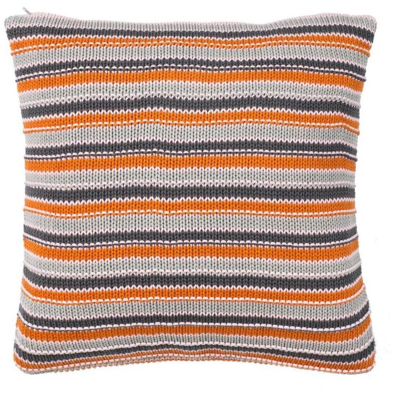 20" Orange Pink Gray Cotton Knit Pillow