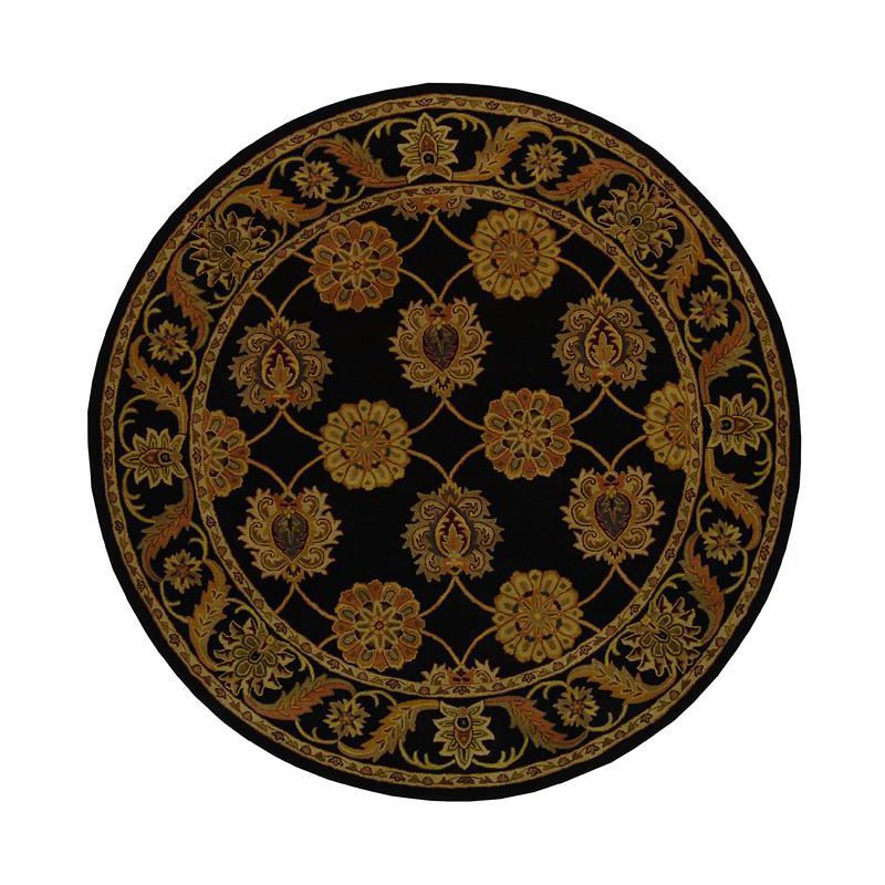 Elegant Heritage 8' Round Black Hand-Tufted Wool Rug