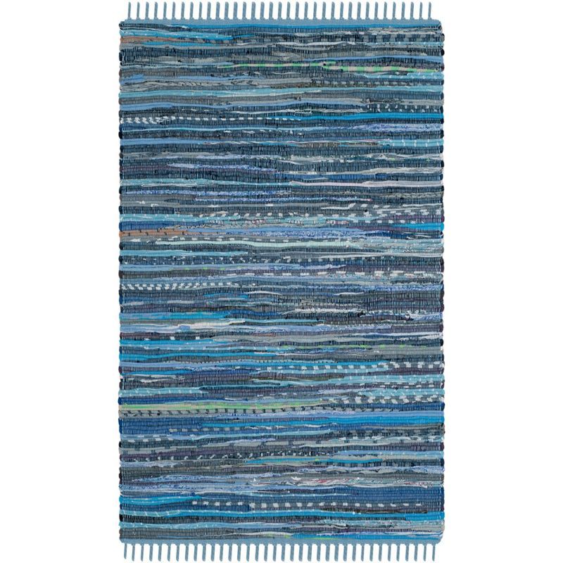 Coastal Breeze Blue Stripe Hand-Woven Cotton Rug - 30" x 4"