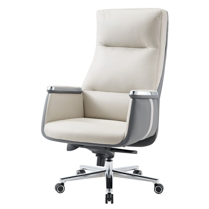 Beige Gray High Back Leather Executive Office Chair